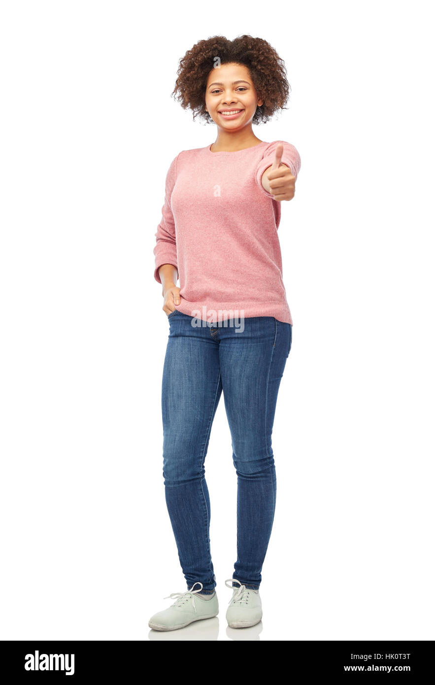 happy african american woman showing thumbs up Stock Photo - Alamy
