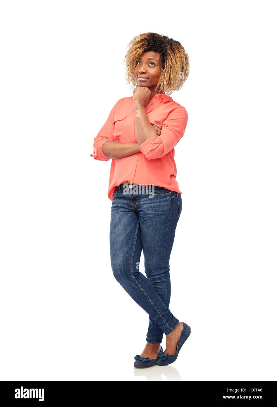 happy african american young woman over white Stock Photo - Alamy