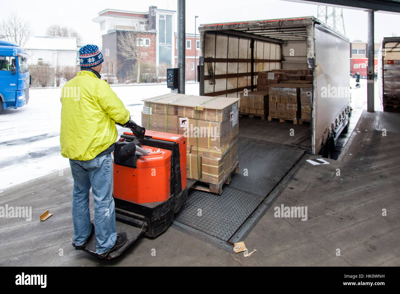 Loading a truck on the ramp Stock Photo