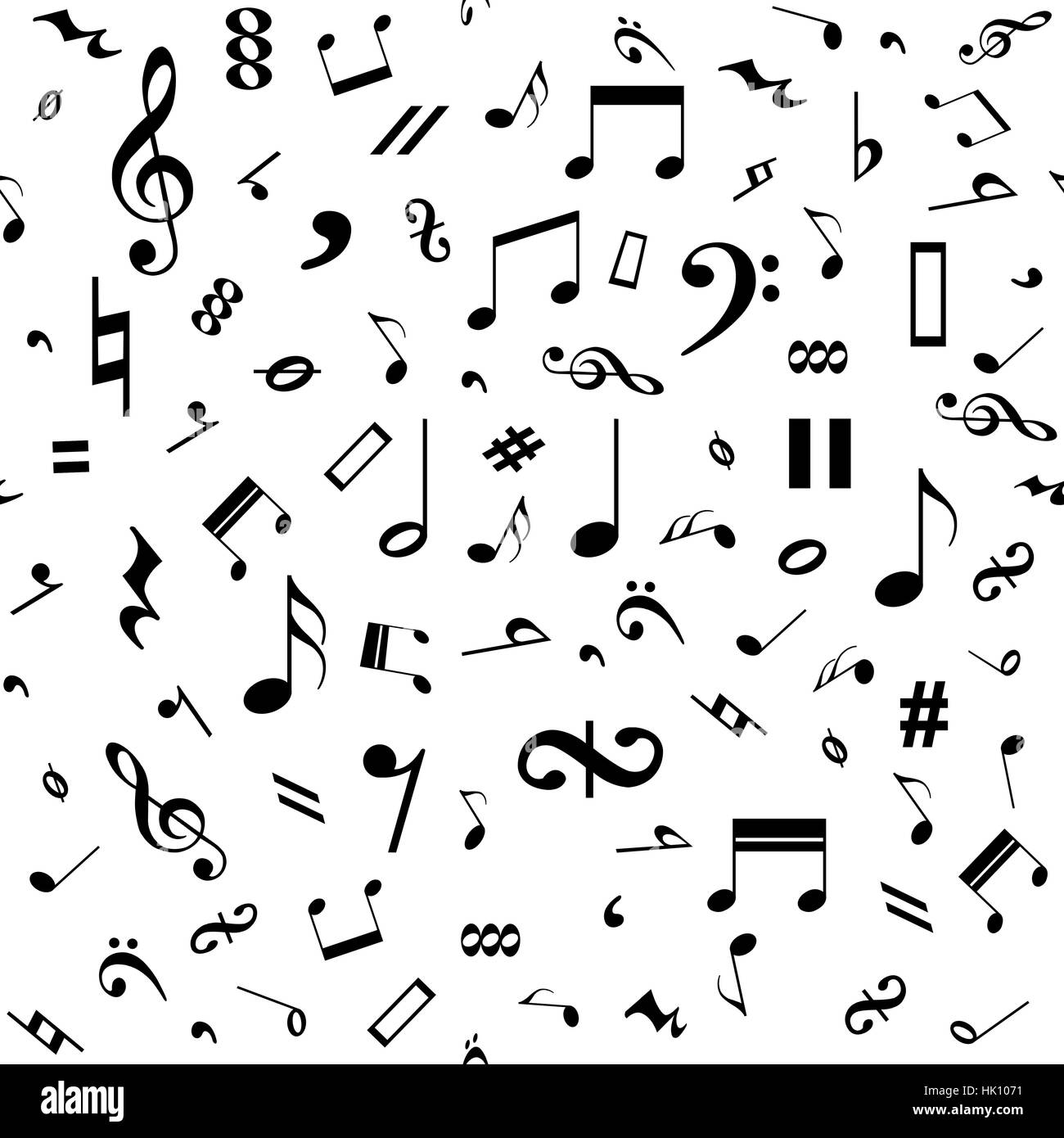 Seamless black and white music notes background Stock Photo