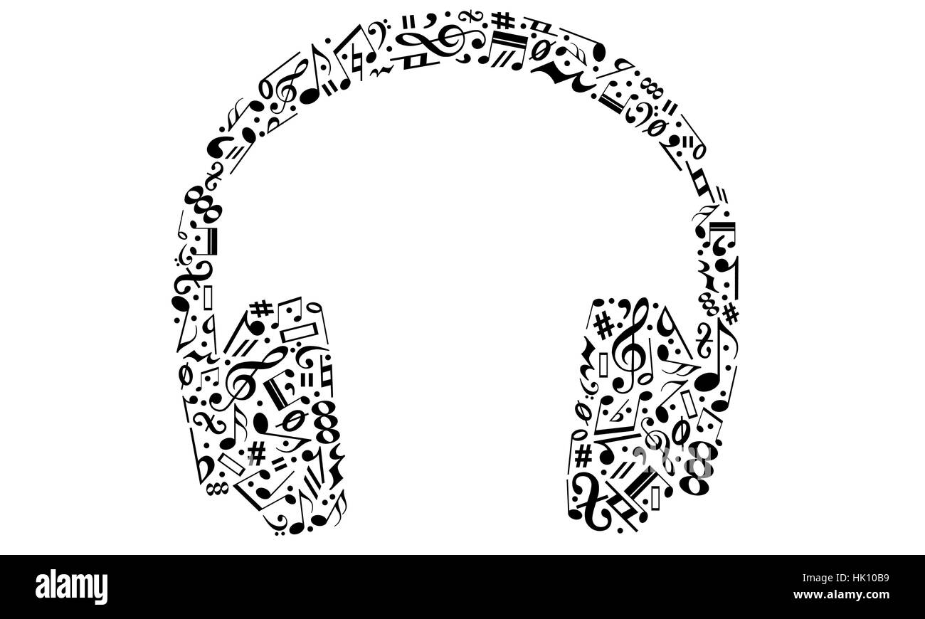 Silhouette of headphones made of musical notes Stock Photo