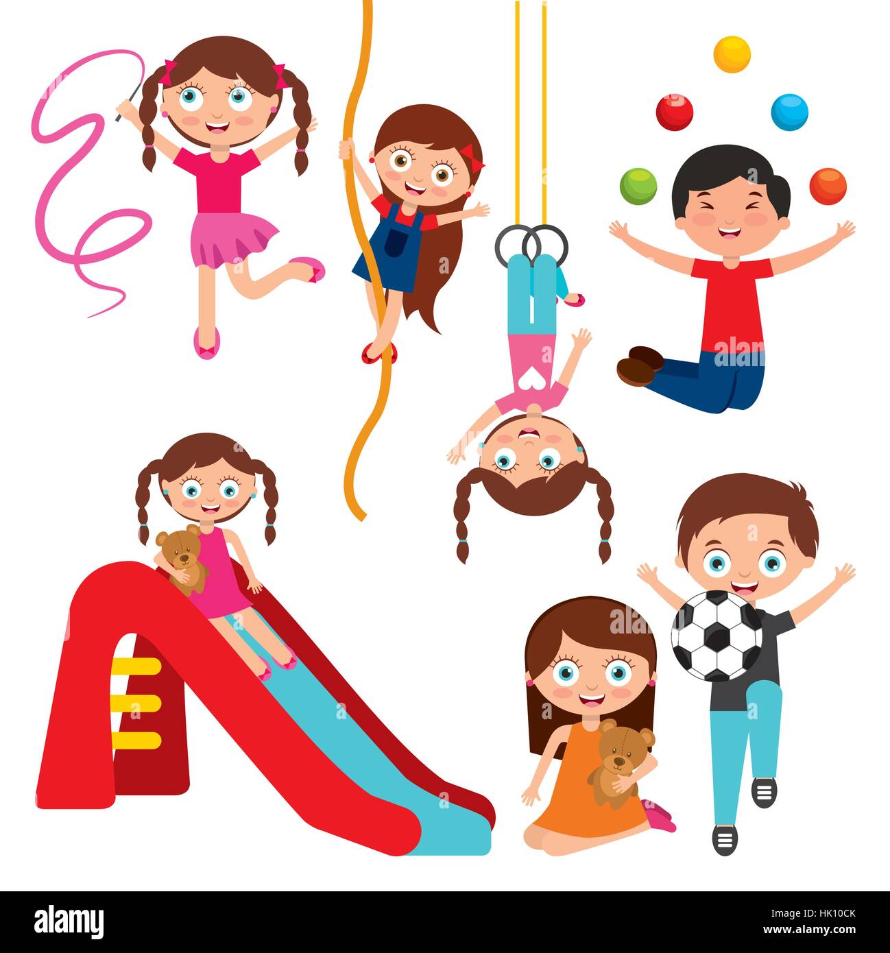 cute kids playing over white background. colorful design. vector ...
