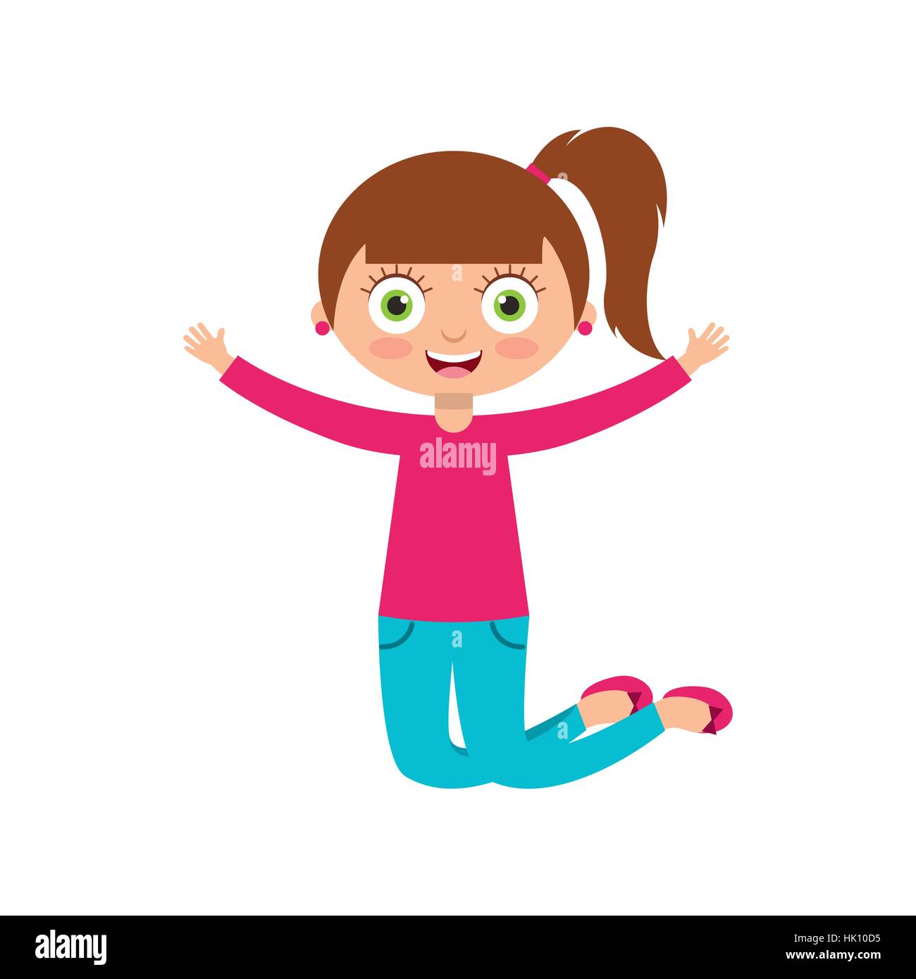 Cute Happy Girl Wearing Pink Shirt And Blue Jeans Over White Background Colorful Design Vector Illustration Stock Vector Image Art Alamy