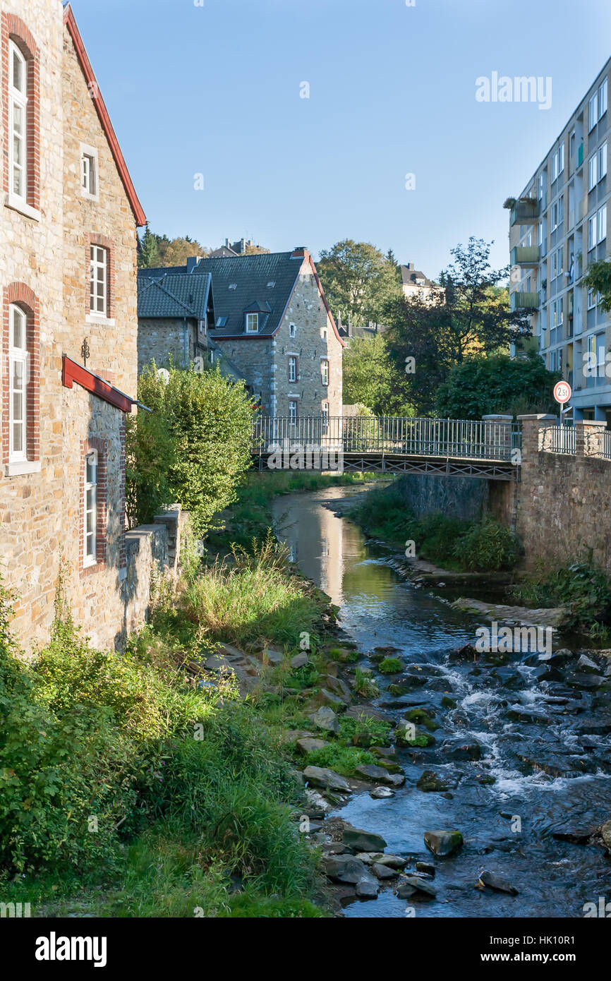 Old town of stolberg in north rhine westphalia. Former copper manufactury (Kupferhof) in the Sonnentalstrasse to the left. Stock Photo