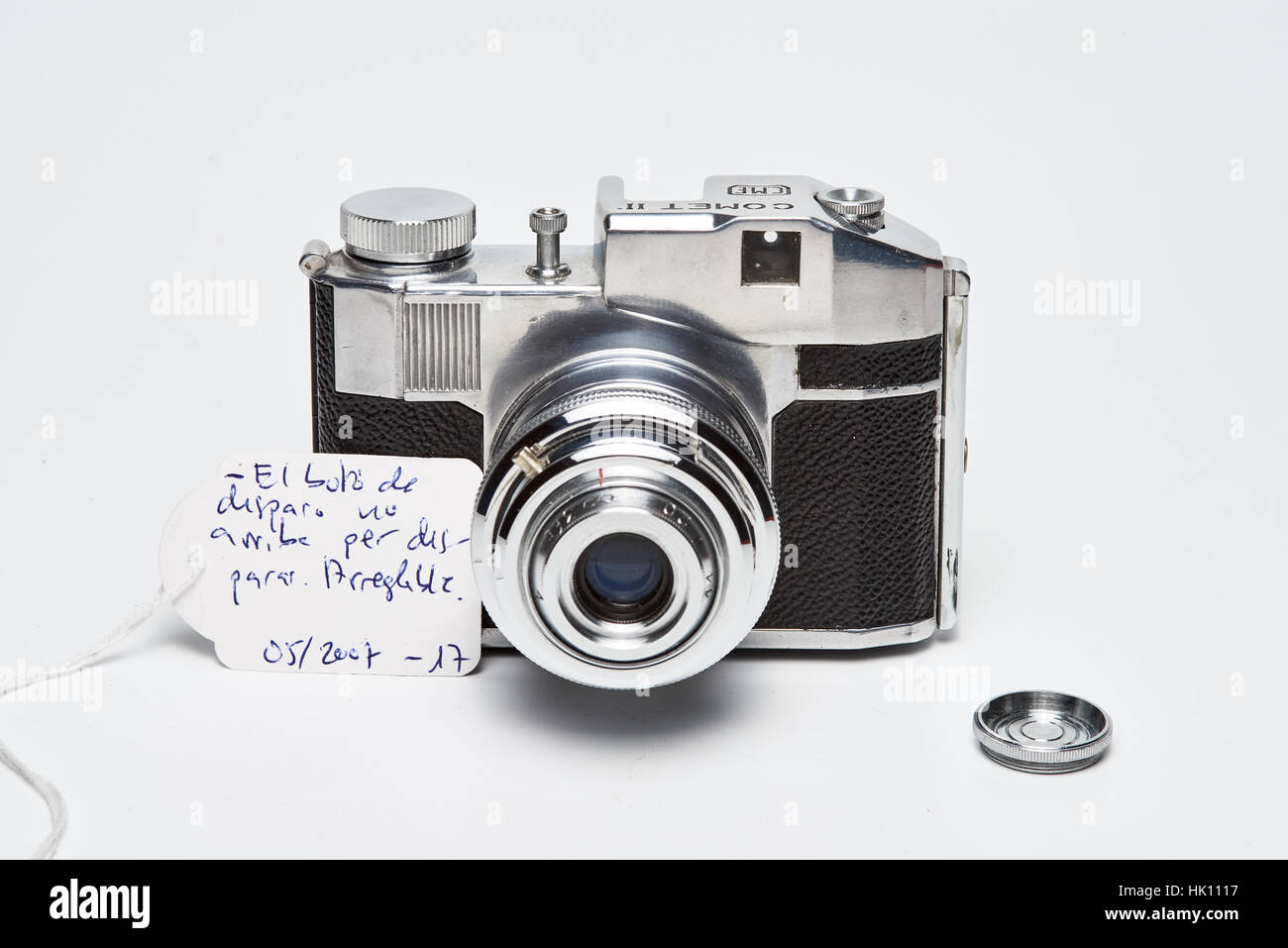 The Comet II was produced circa 1951 in Milano, Italy. It has a cast aluminum body with telescoping front lens. The shutter only fires when the lens i Stock Photo