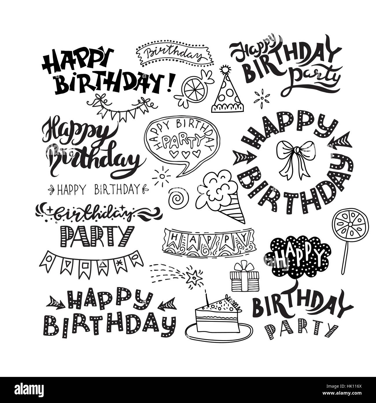 Happy Birthday Calligraphy With Pen Set Of Happy Birthday Hand Drawn Calligraphy Pen Brush Stock Vector Image &  Art - Alamy