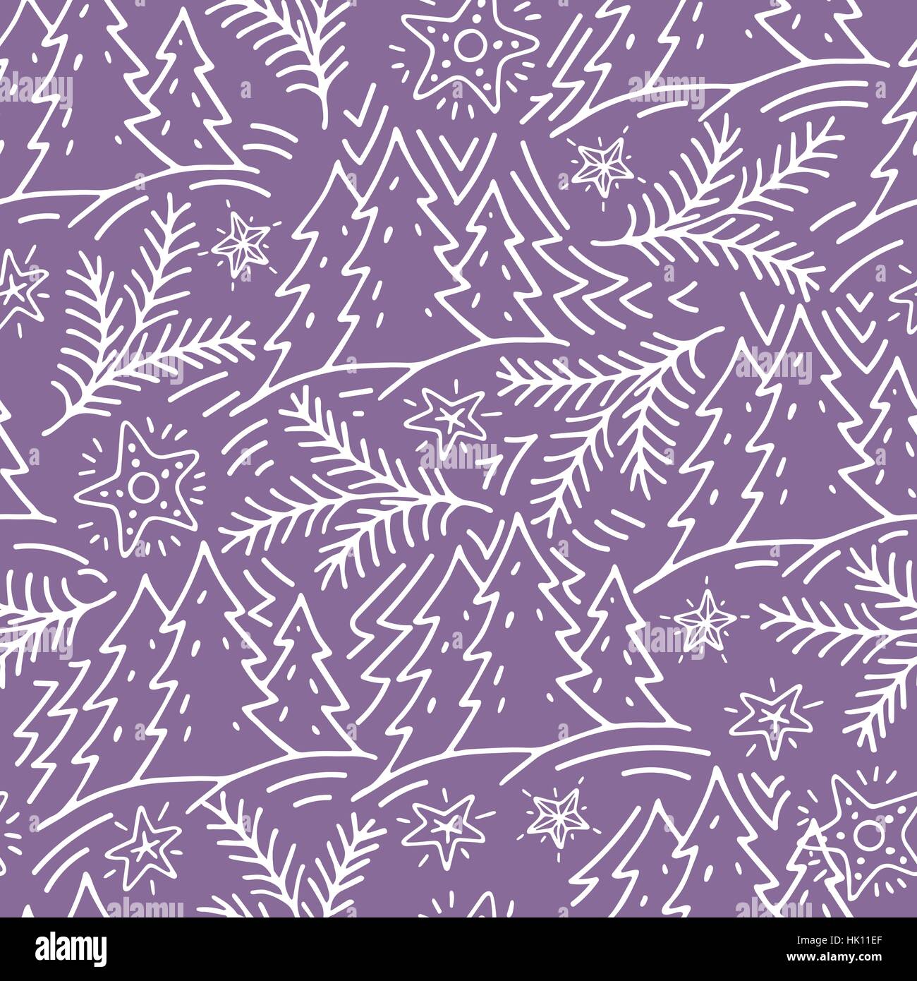 seamless hand-drawn pattern with fir trees and stars Stock Vector Image ...