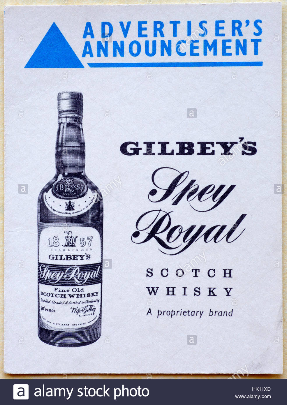 Gilbey's Spey Royal Whisky, original vintage advertising circa late 1950s Stock Photo