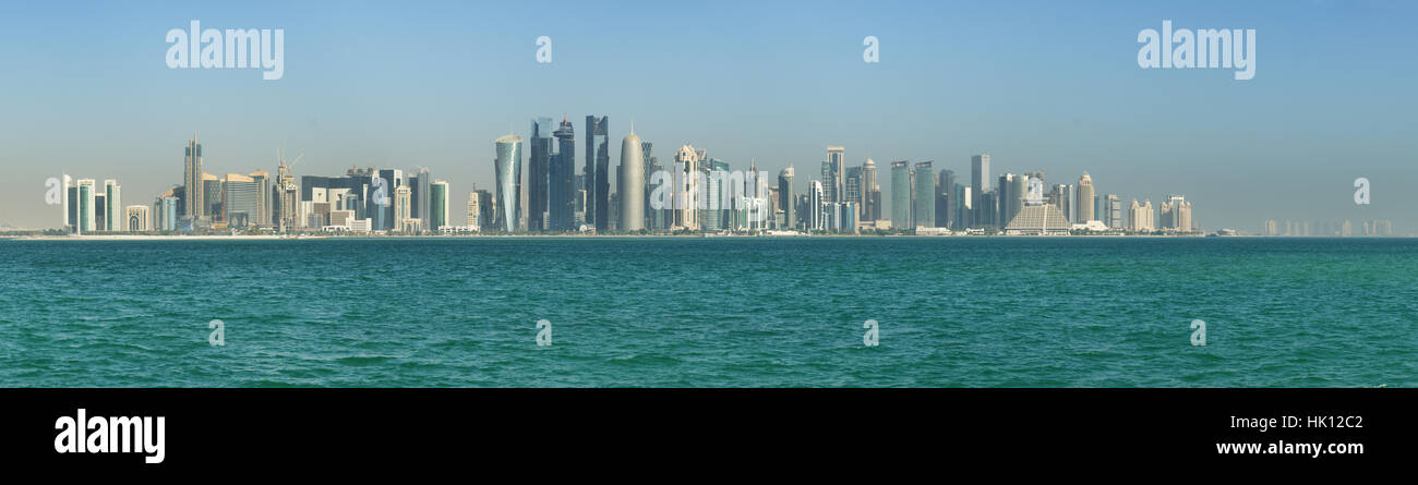 the skyline of Doha in Qatar from across the bay Stock Photo