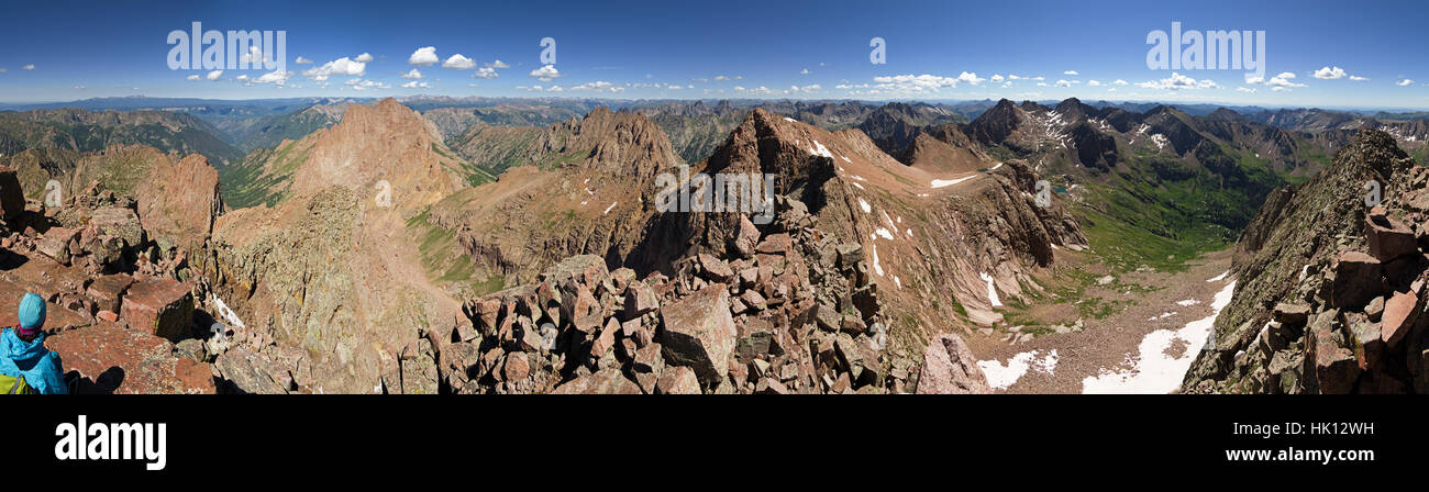 Panorama from the summit of Mount Eolus in the Needle Range of Colorado Stock Photo