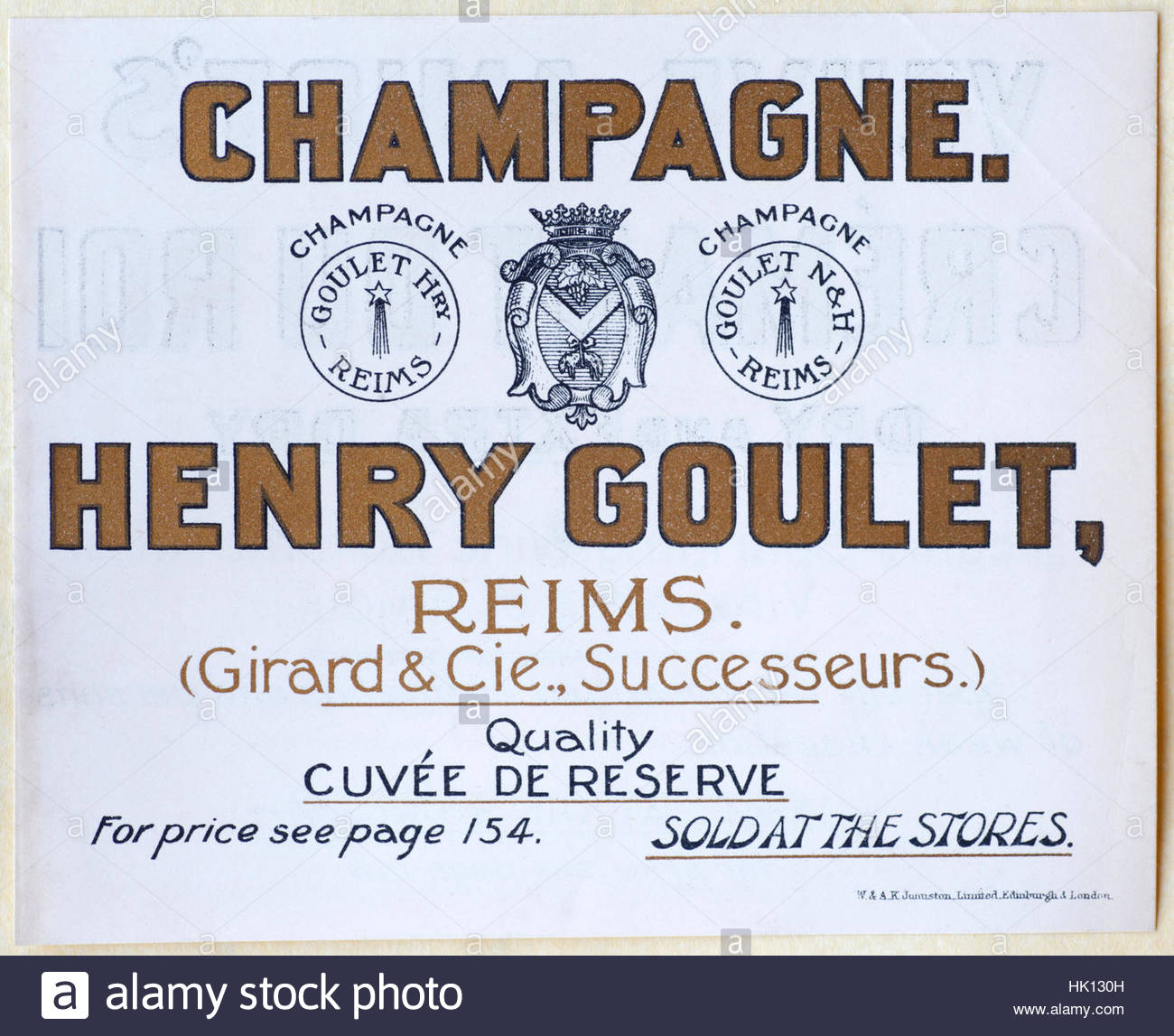 Champagne, Henry Goulet Reims, original vintage advertising from circa 1900 Stock Photo