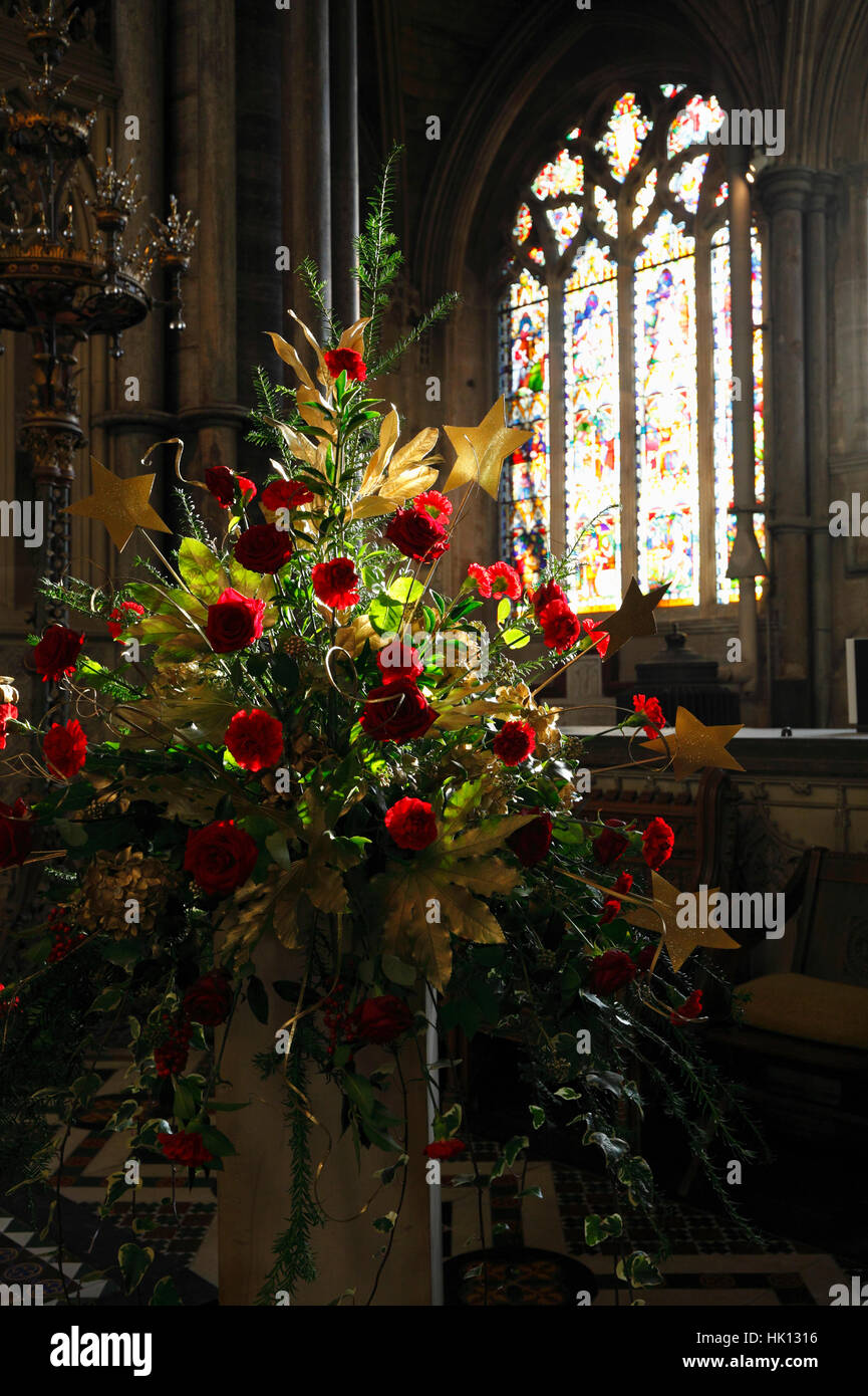 Flower arrangement seen in Ely cathedral. Stock Photo