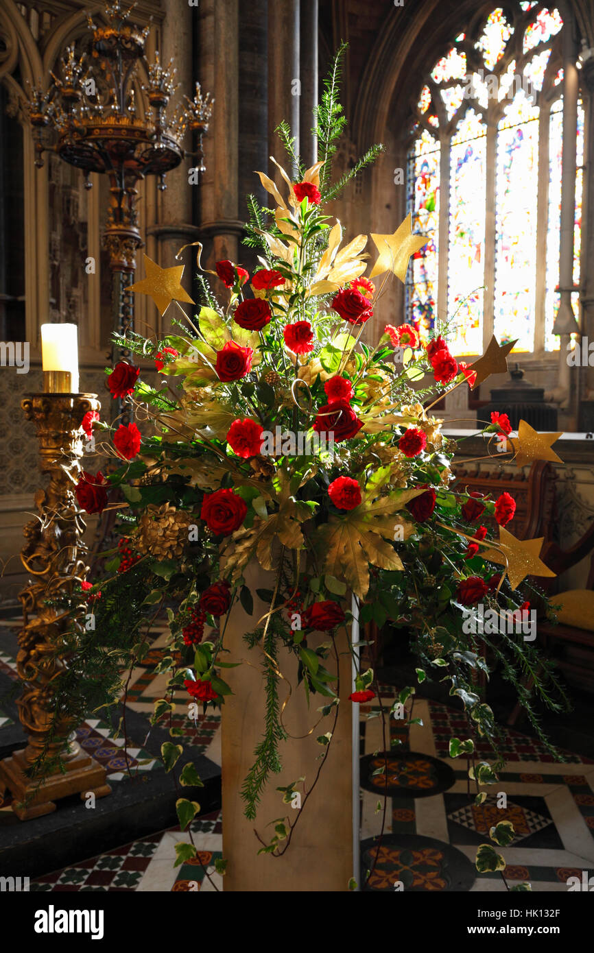 Flower arrangement seen in Ely cathedral. Stock Photo