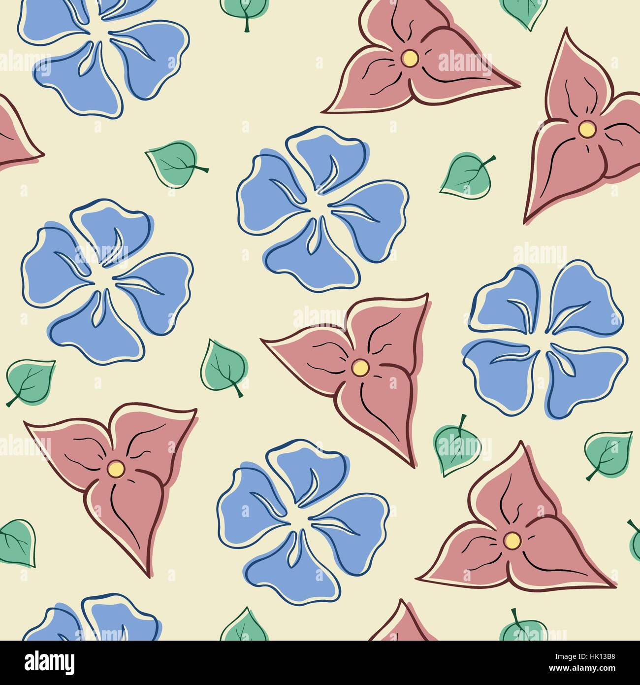 Seamless floral background with blue and red flowers Stock Vector Image ...