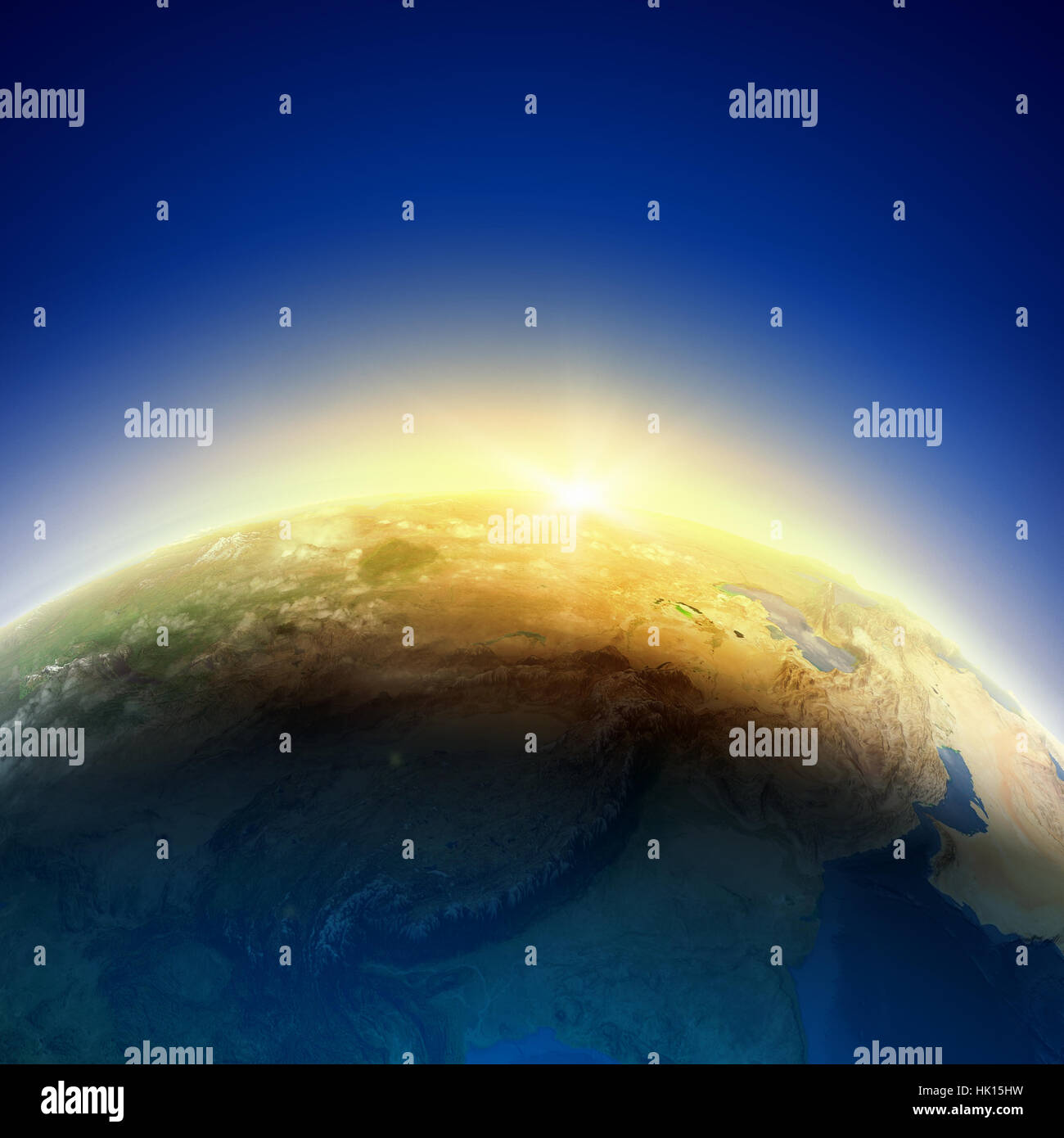 Earth planet in sun rays. Elements of this image are furnished by NASA ...