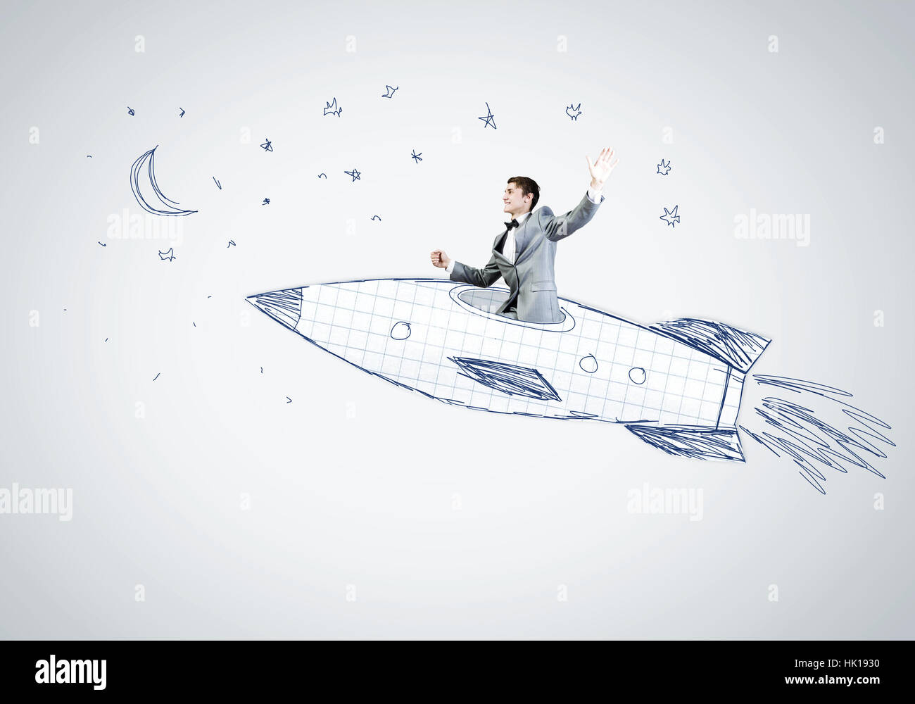 Businessman flying rocket hi-res stock photography and images - Alamy