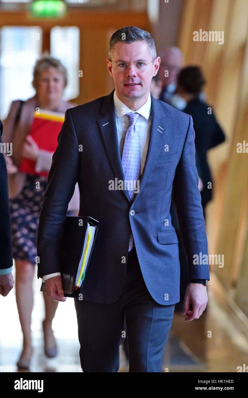 Edinburgh, Scotland, United Kingdom, 25, January, 2017. Cabinet Secretary for Finance Derek Mackay on the way to take part in a debate in the Scottish Parliament on a Labour motion rejecting the Scottish draft budget, © Ken Jack / Alamy Live News Stock Photo