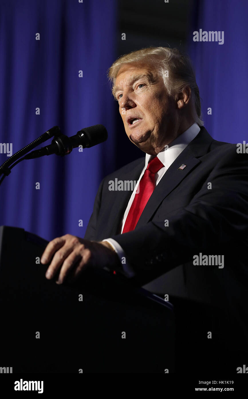 United States President Donald Trump delivers remarks during a visit to ...