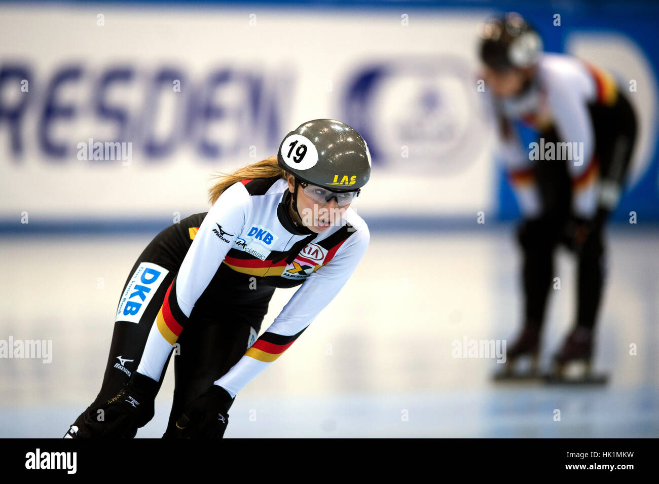 Dresden Germany 04th Feb 2017 German Skater Anna Seidel L And Bianca Walter Aus Deutschland In Action At The Short Track Speed Skating World Cup In Dresden Germany 04 February 2017 Photo