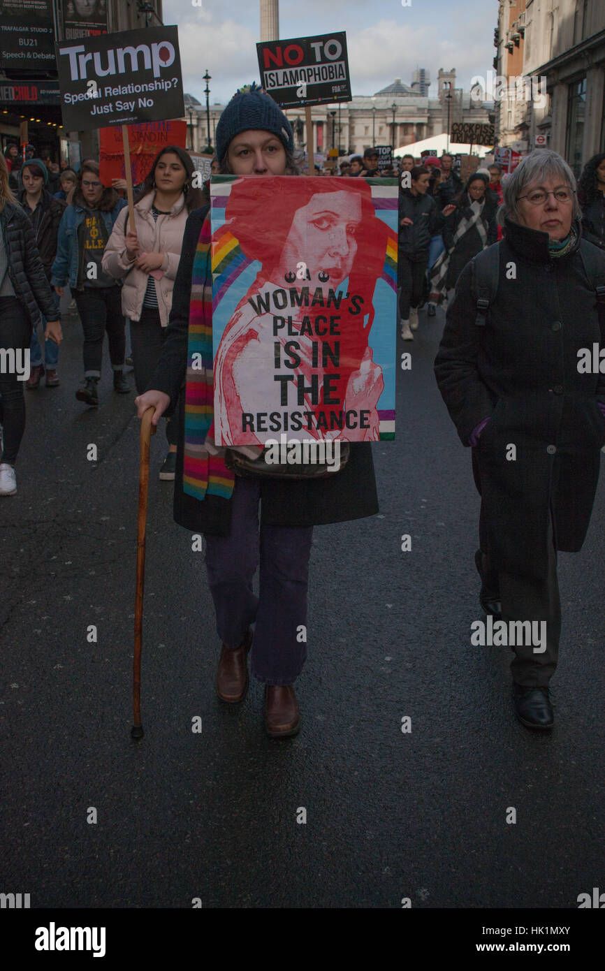 London, UK. 4th February, 2017. Woman marching 4th Feb 2017 London March against Donald Trump Credit: Pauline A Yates/Alamy Live News Stock Photo