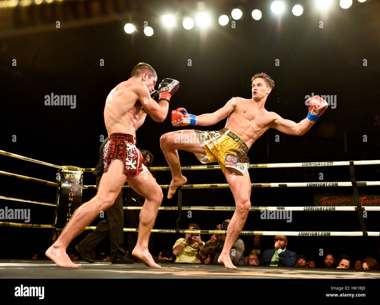 Las Vegas, USA. 3rd Feb, 2017. Competitors fight during the premier Muay Thai Lion Fight 34 at the Tropicana Hotel and Casino in Las Vegas, Nevada. Credit: Ken Howard Images/Alamy Live News Stock Photo