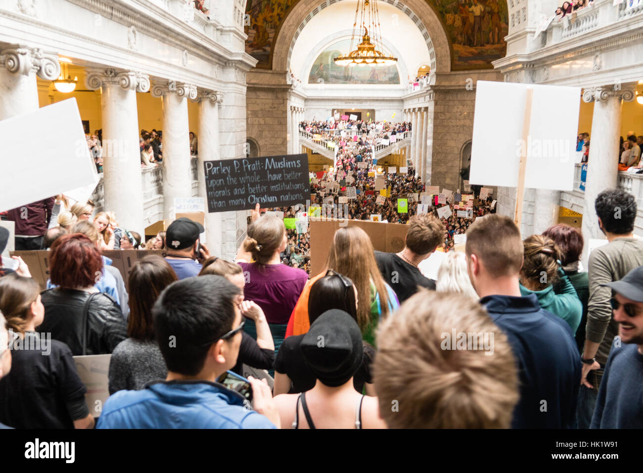 Salt Lake City, USA. 4th Feb, 2017. People in Salt Lake City march to support refugees and oppose President Trump's executive order banning travel from some predominantly Muslim countries. Credit: Brent Olson/Alamy Live News Stock Photo