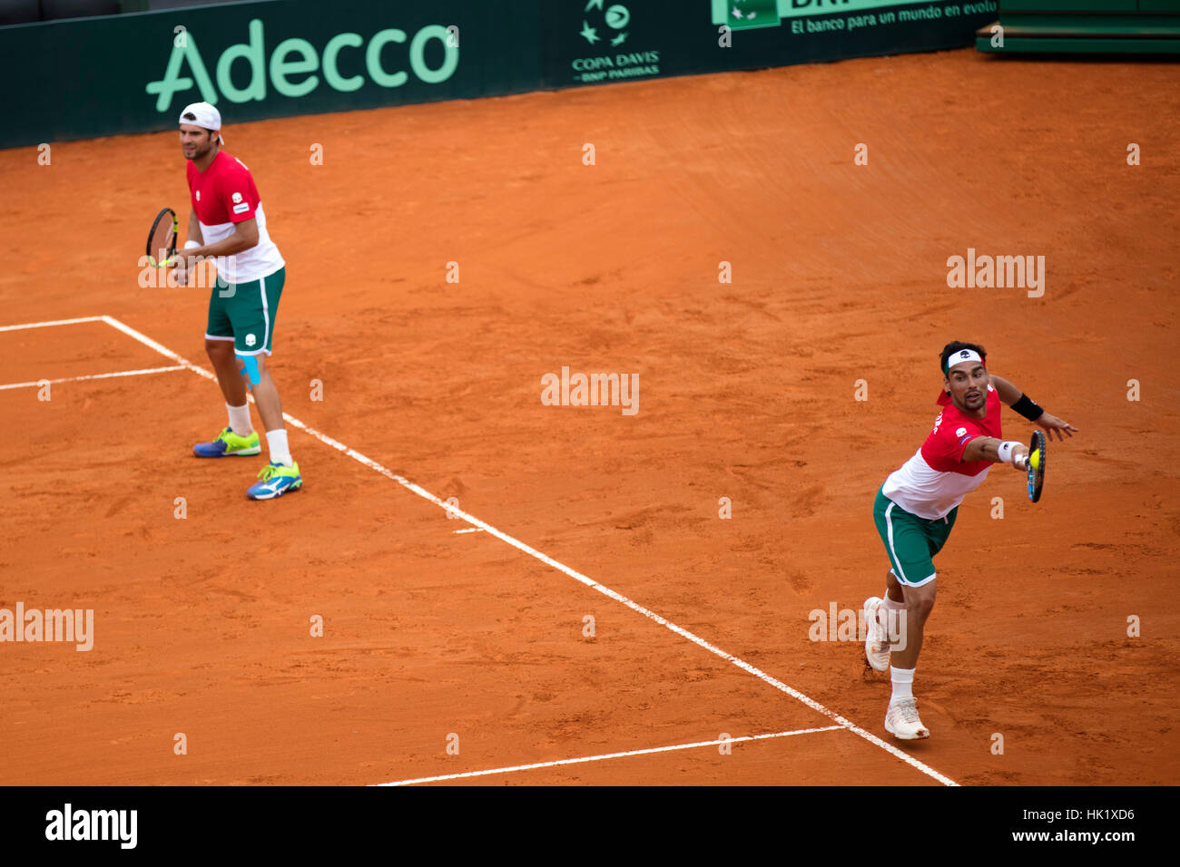 Parque Sarmiento, Buenos Aires, Argentina. 04th Feb, 2017. 4, Feb. 2017 - Parque Sarmiento, Buenos Aires. Argentina won the double in the Davis Cup. Leonardo Mayer and Carlos Berlocq won in the fifth set to Bolelli - Fognini. Even so Italy is 2-1 ahead in the score. Credit: Nicholas Tinelli/Alamy Live News Stock Photo