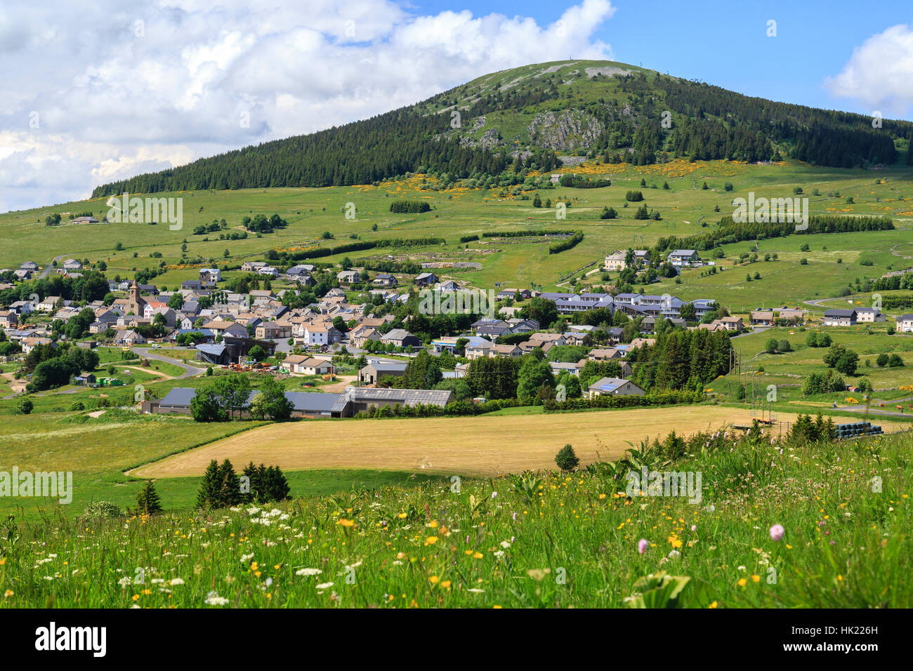 Les Estables, village in Regional natural reserve of the Mounts of Ardeche, Mezenc Massif (Haute Loire, France) Stock Photo