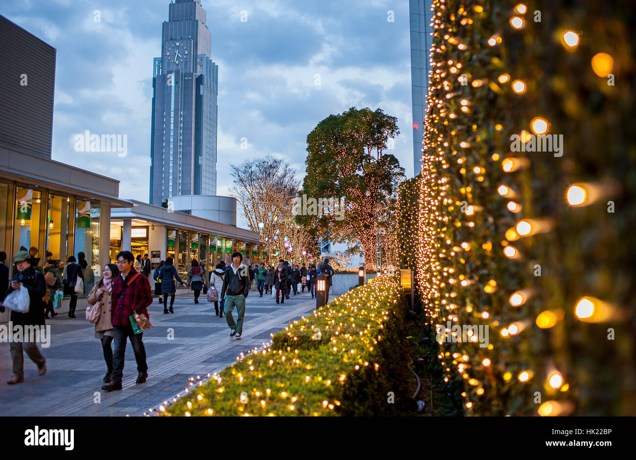 Townscape, Xmas, Christmas decoration, and NTT DoCoMo Yoyogi Building, southern terrace,in Shinjuku, Tokyo, Japan Stock Photo
