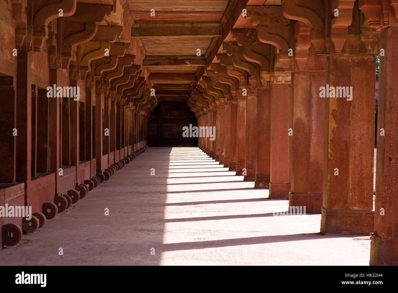 Long sandstone colonnade in Fatehpur Sikri, Agra, India. Stock Photo