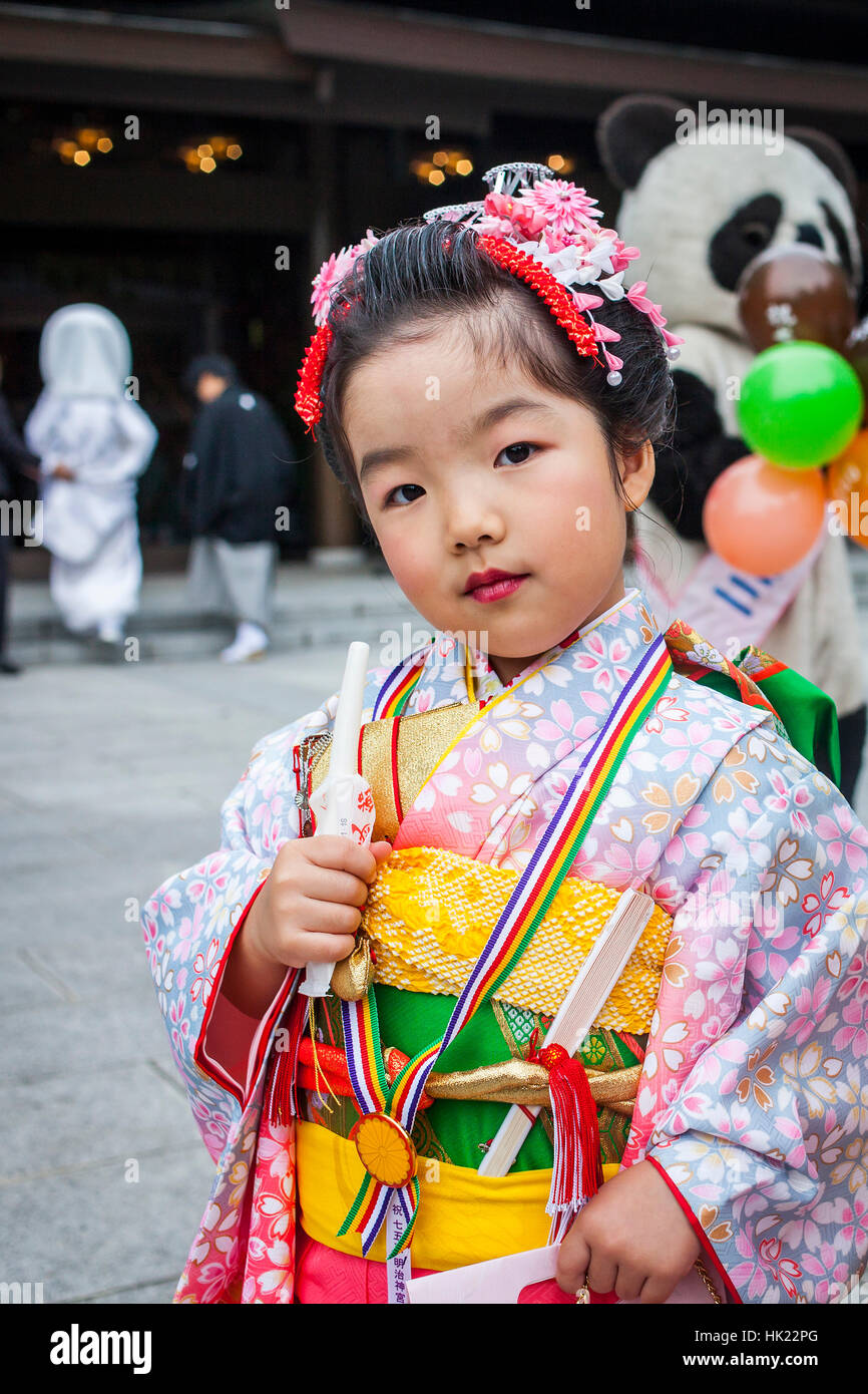Shichigosan ritual, in Sanctuary of Meiji Jingu, Tokyo, Japan Stock