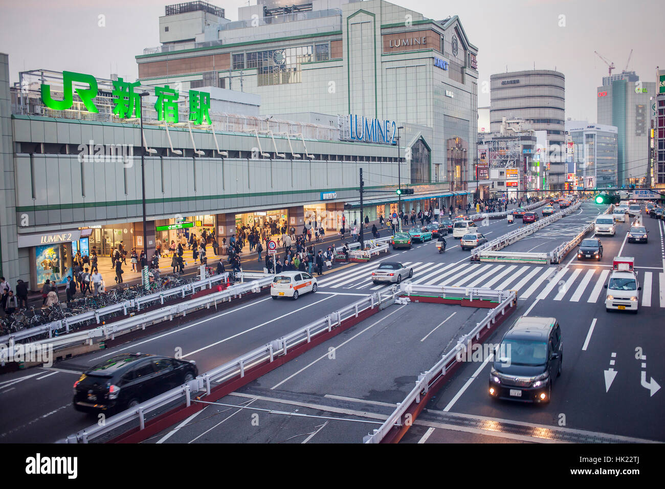 Townscape, Koshukaido Avenue, at left Shinjuku JR station, Shinjuku, Tokyo Stock Photo
