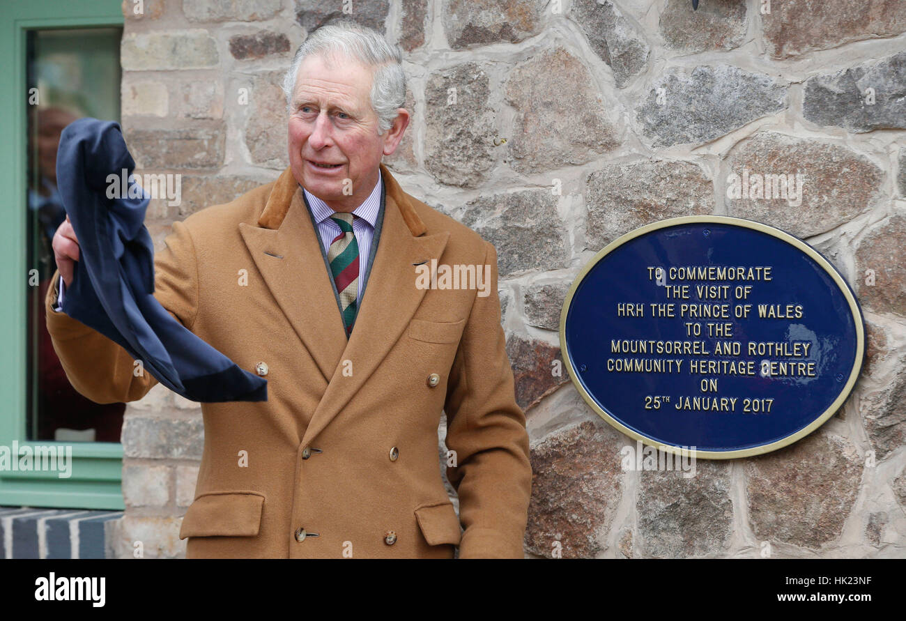 The Prince of Wales unveiling a commemorative plaque during a visit to Mountsorrel Railway and Rothley Community Heritage Centre in Rothley, Leicestershire. Stock Photo