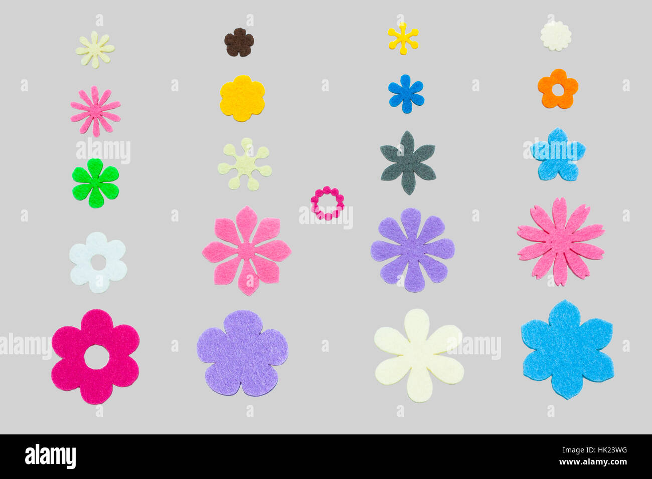 Isolation Colorful Variety Shaped Of Flower Papercuts On Grey Background Stock Photo