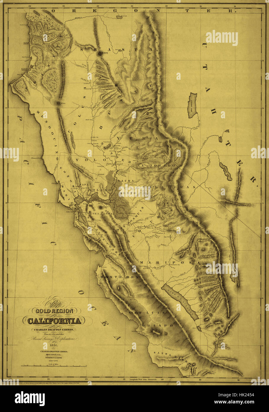 Forty Niners Gold Rush Map - California Gold Region 1851 HK2454