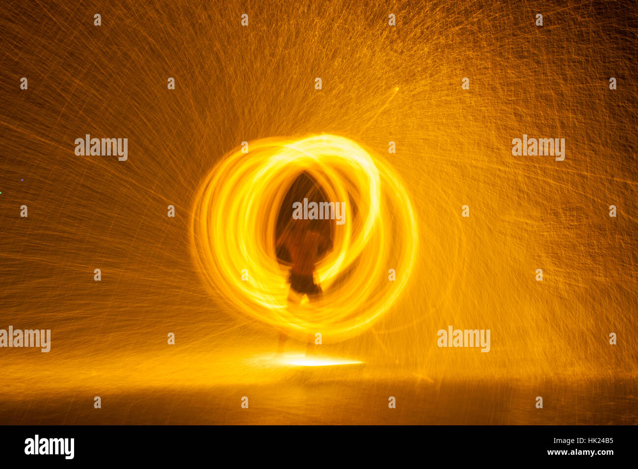 The Man Spinning Fire  Show On Samet Island Stock Photo