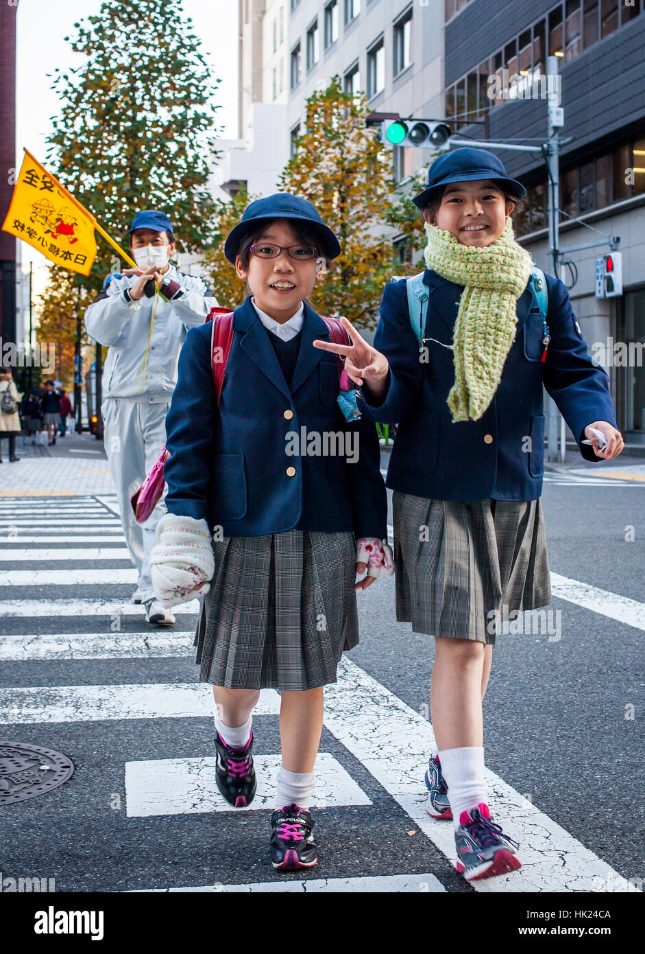 Students, street scene in Nihombashi, Tokyo, Japan Stock Photo