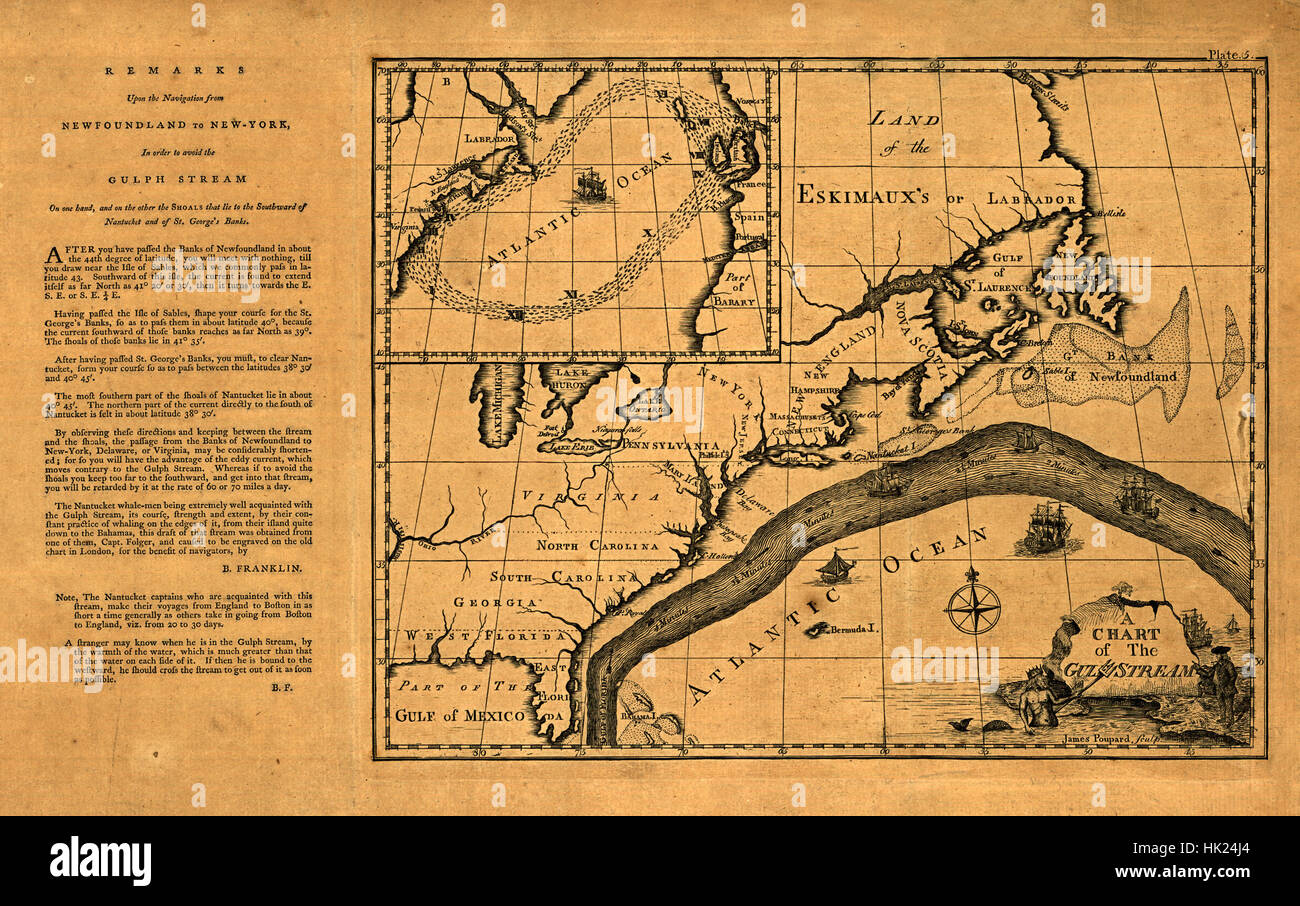 Map Of The Gulf Stream 1786 Stock Photo