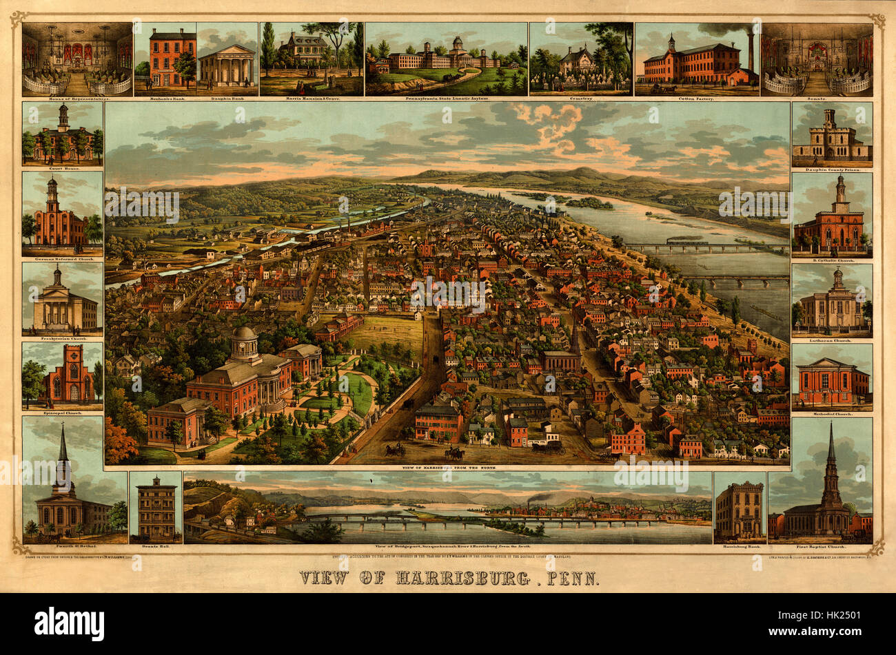 Harrisburg Panorama 1885 Stock Photo