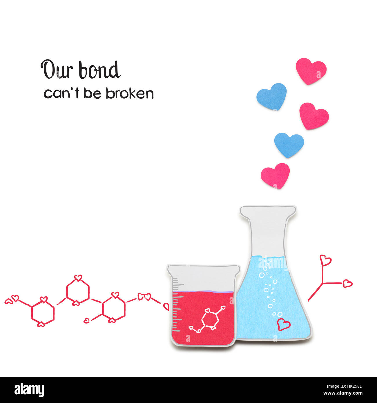 Creative valentines concept photo of laboratory flasks with hearts made