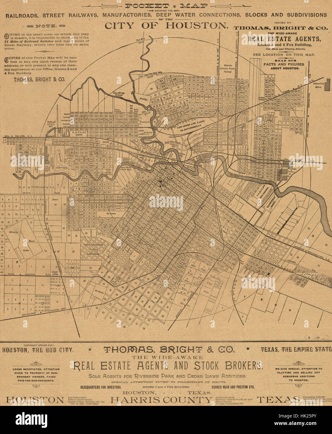 Map of Houston 1890 Stock Photo