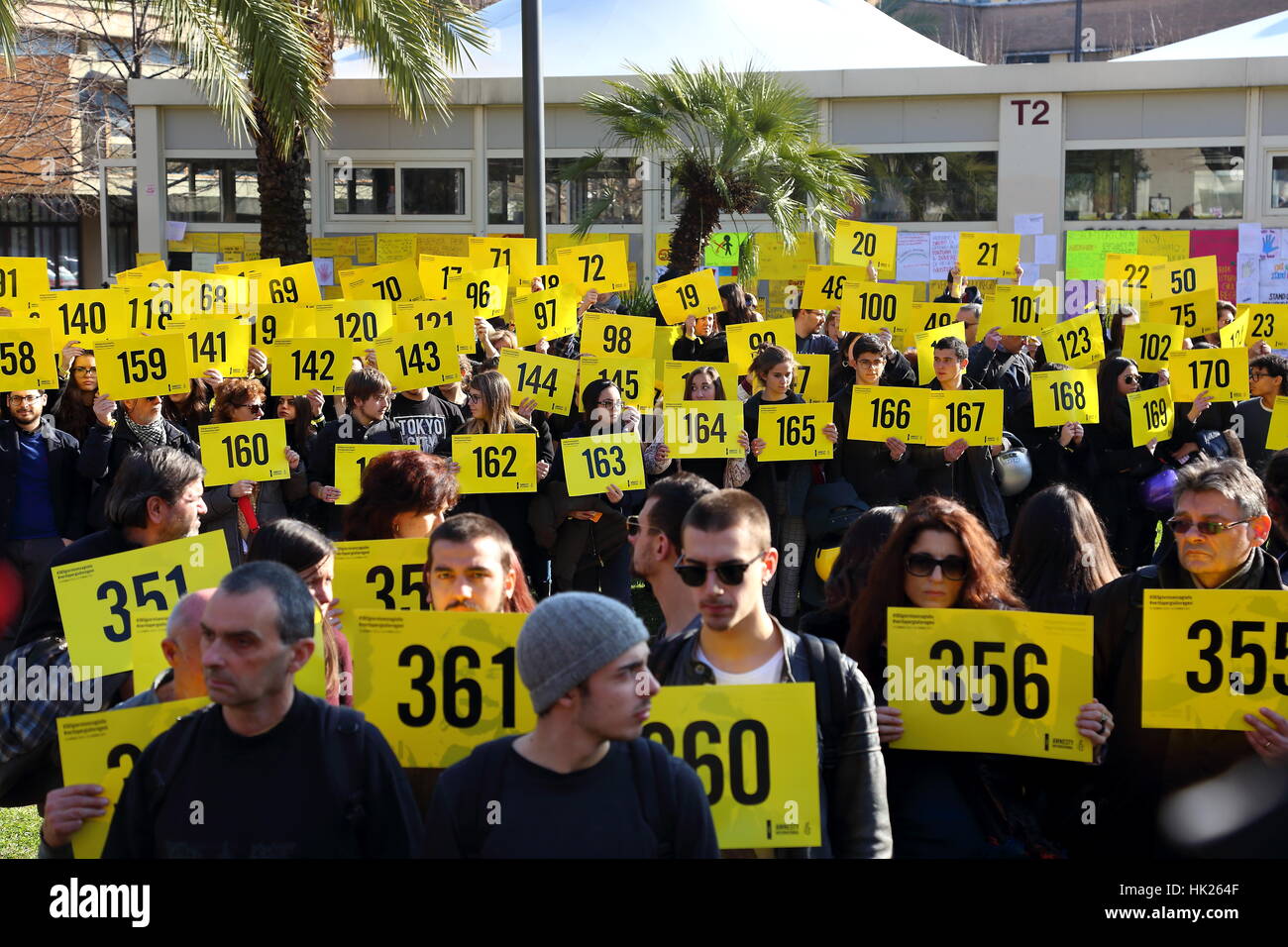 Flashmob with 365 signs to remember the days that have passed since the ...