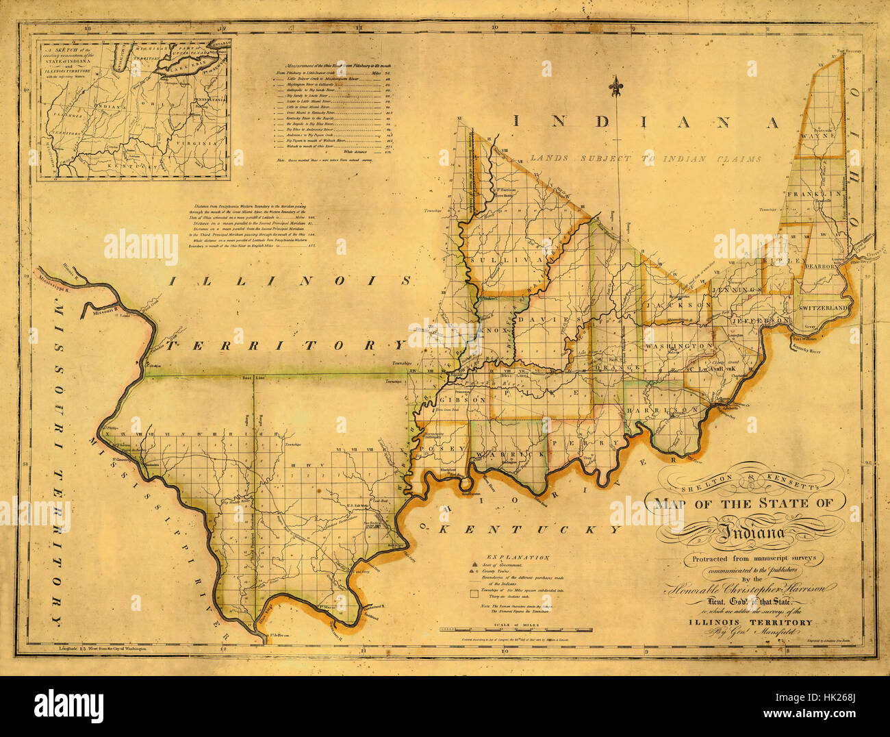 Map of Indiana 1817 Stock Photo