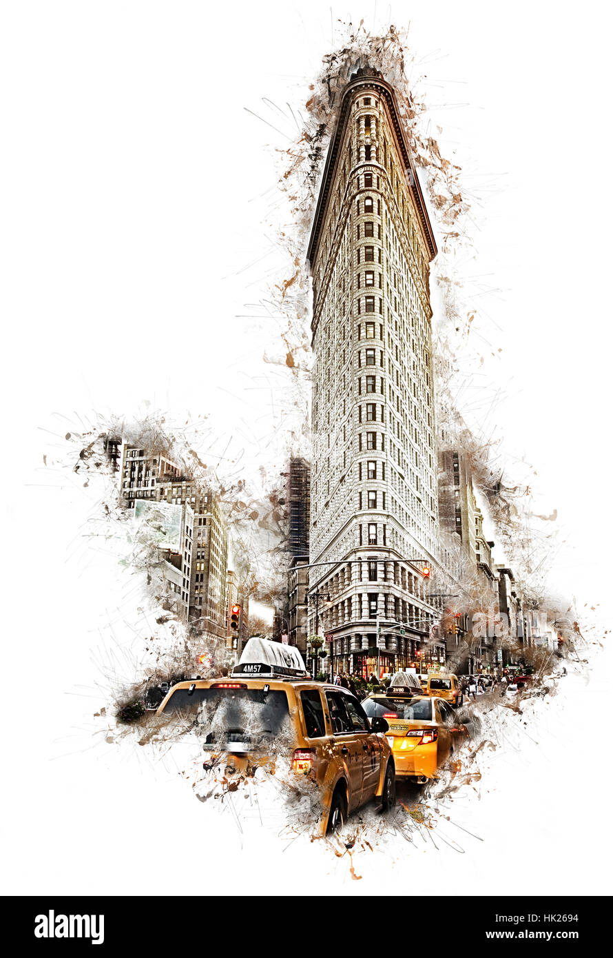 Artistic Sketch Of The Flatiron Building Ny With Water Color Paint Stock Photo Alamy