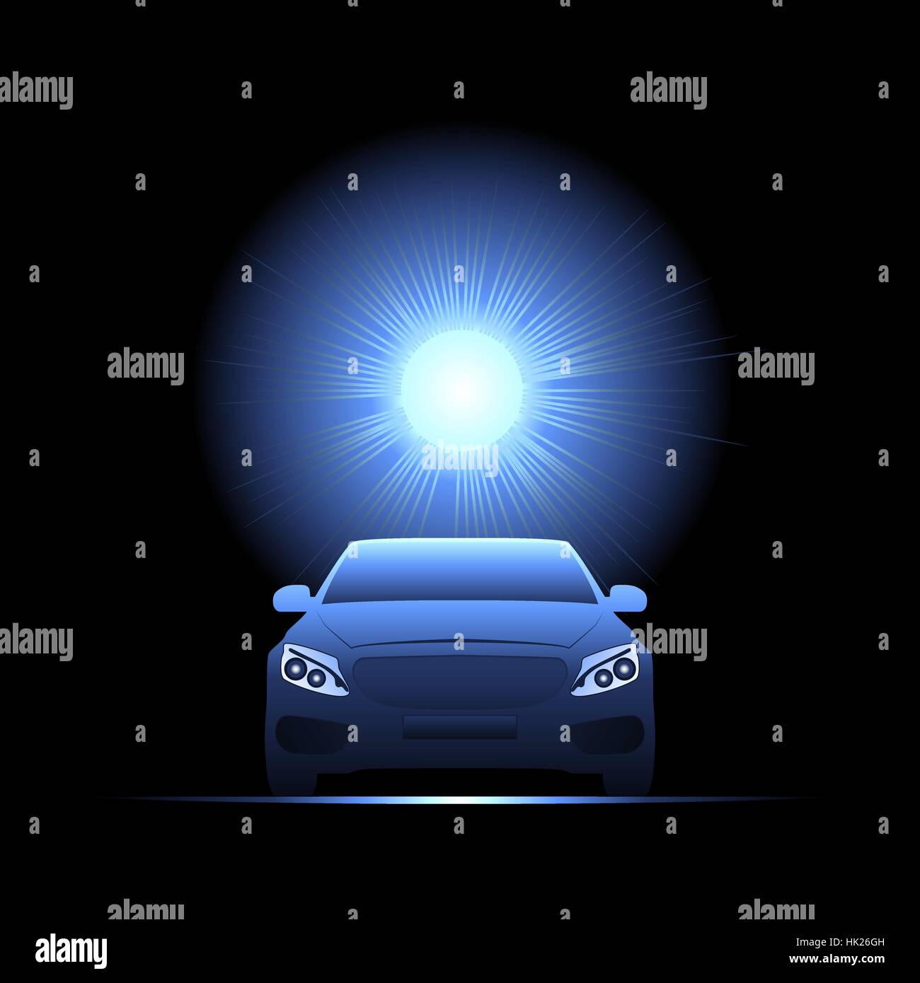 Passenger car illuminated by bright light. Vector illustration. Stock Vector