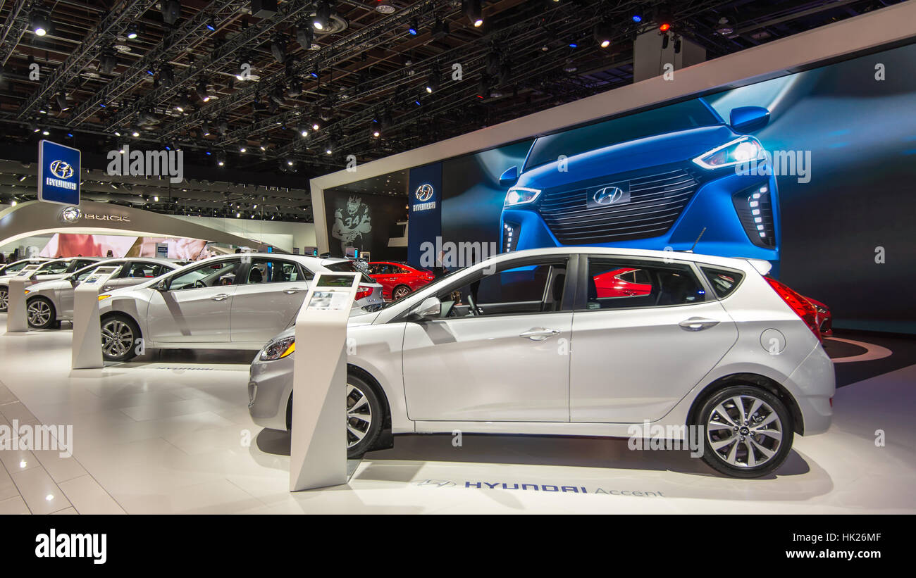 Hyundai Accent car and marque exhibit  at the North American International Auto Show (NAIAS). Stock Photo
