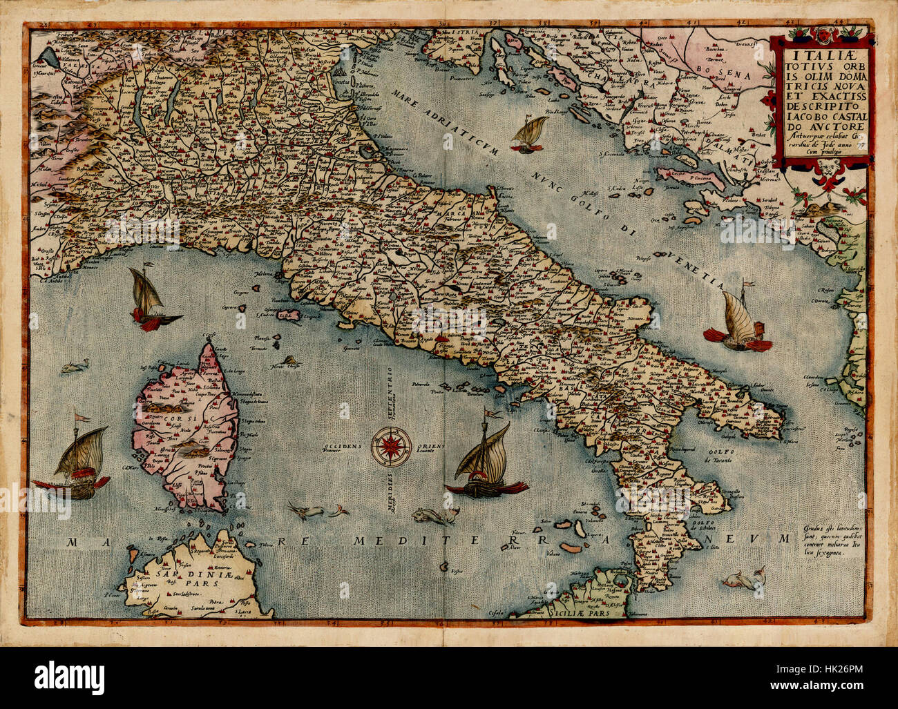 Map Of Italy 1578 Stock Photo