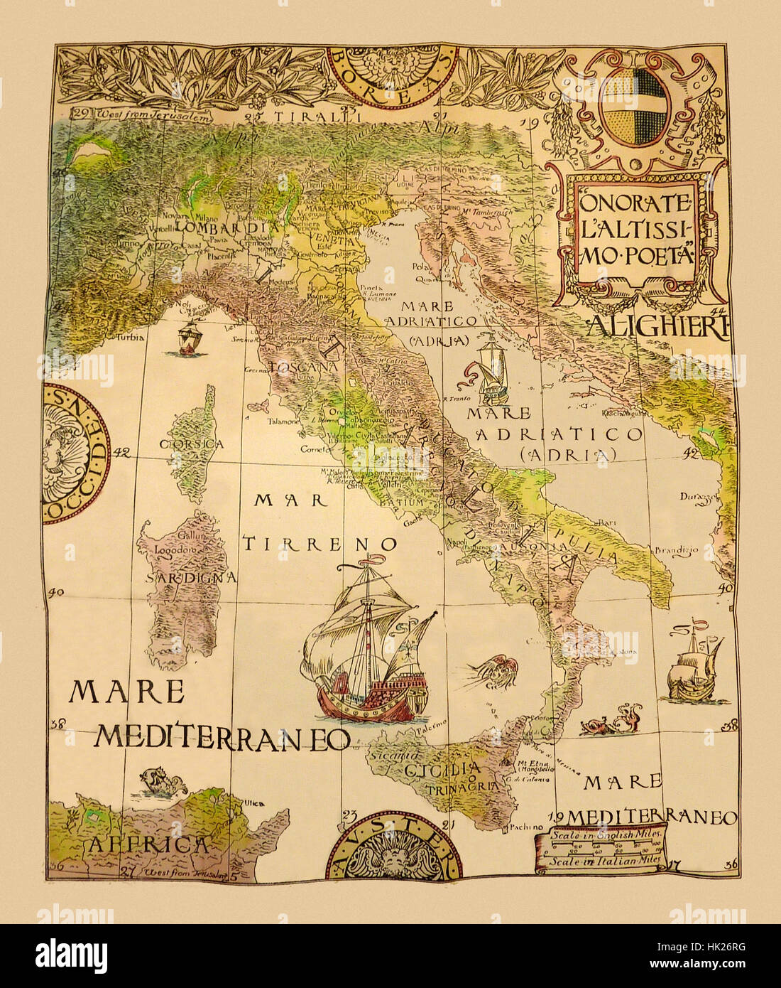 Map Of Italy 1892 Stock Photo