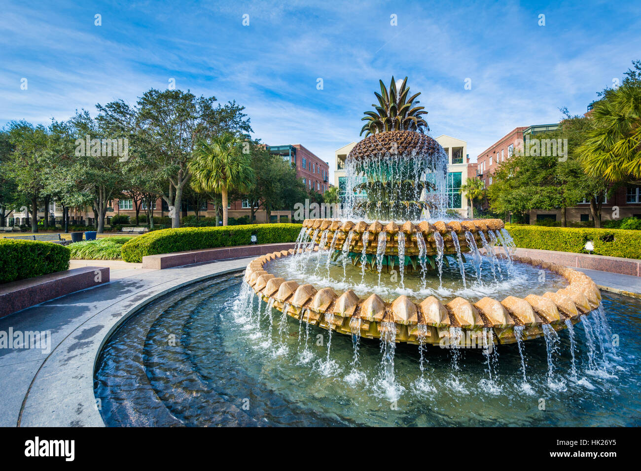 The Pineapple Fountain, at the Waterfront Park in Charleston, South Carolina. Stock Photo