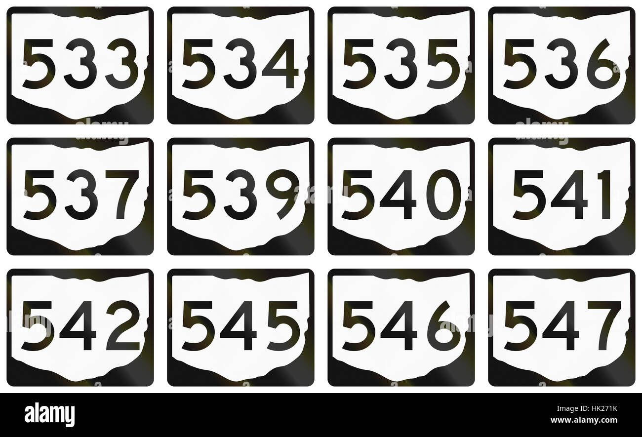Collection of Ohio Route shields used in the United States Stock Photo